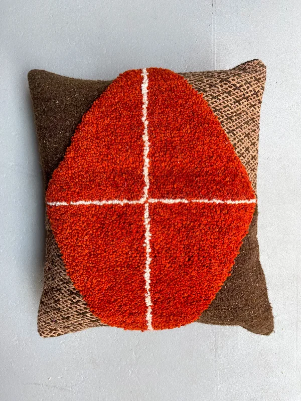 Memory Foam Pillows for Neck SupportOrthopedic Pillows for Back Pain ReliefAnzal's Hand-Knot x Zanafi Pillow - Brown/Saffron Red