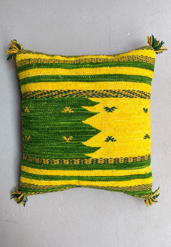 Firm Pillows for Side SleepersSilk Pillows for Smooth Skin and HairAnzal's Zanafi x Flatweave Pillow - Green/Yellow