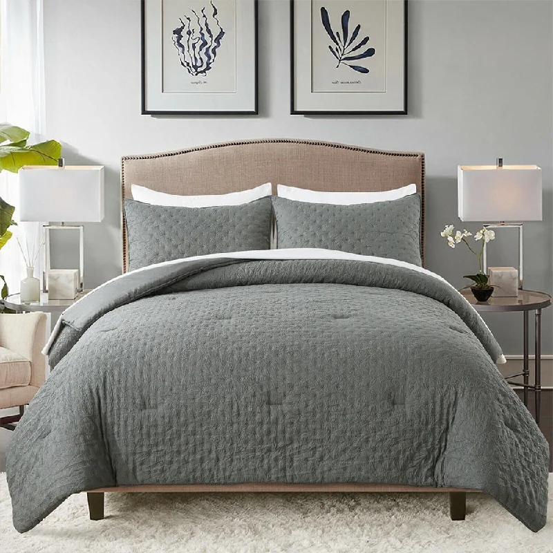 Down - filled comforters for supreme warmth and lightnessCotton - filled comforters for a breathable and natural sleep experienceSolid Comforter Set with 2 Pillow Shams Queen Gray Down - filled comforters for supreme warmth and lightnessCotton - filled comforters for a breathable and natural sleep experienceSolid Comforter Set with 2 Pillow Shams Queen Gray