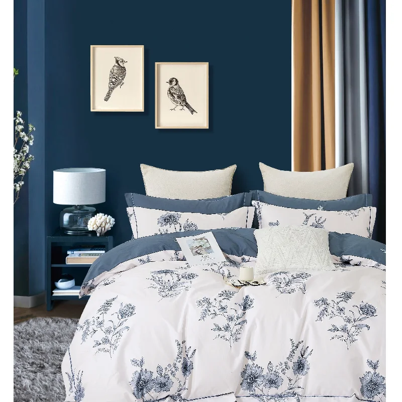 Silk - filled comforters for a luxurious and smooth touchGoose down comforters known for their superior quality and insulationTrinity Blue White 100% Cotton Floral Reversible Comforter Set Silk - filled comforters for a luxurious and smooth touchGoose down comforters known for their superior quality and insulationTrinity Blue White 100% Cotton Floral Reversible Comforter Set
