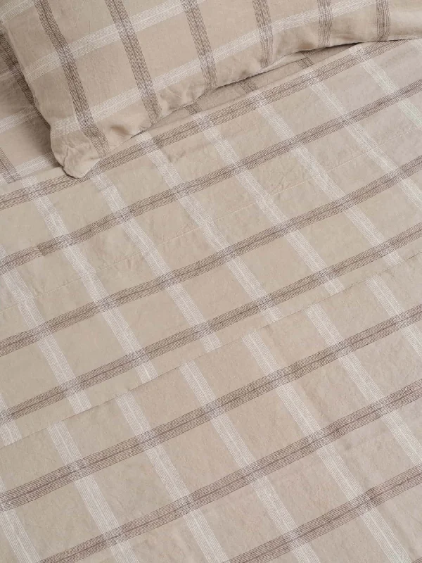 Sheet Sets with Multiple Pillowcase Options100% Linen Flat Sheet in Natural Plaid
