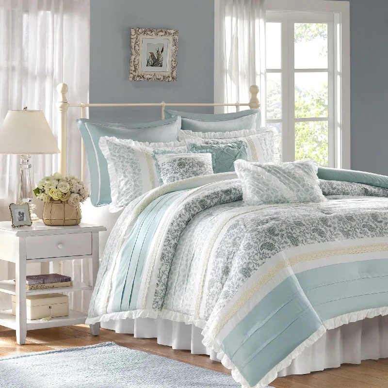 Microfiber - filled comforters that are lightweight and easy to care forMadison Park Vanessa 9 Piece Cotton Percale Comforter Set Microfiber - filled comforters that are lightweight and easy to care forMadison Park Vanessa 9 Piece Cotton Percale Comforter Set