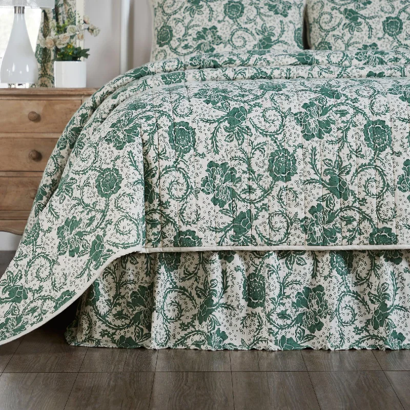 Bed skirts with a geometric print for a modern aestheticDorset Green Floral King Bed Skirt 78x80x16 VHC Brands Bed skirts with a geometric print for a modern aestheticDorset Green Floral King Bed Skirt 78x80x16 VHC Brands