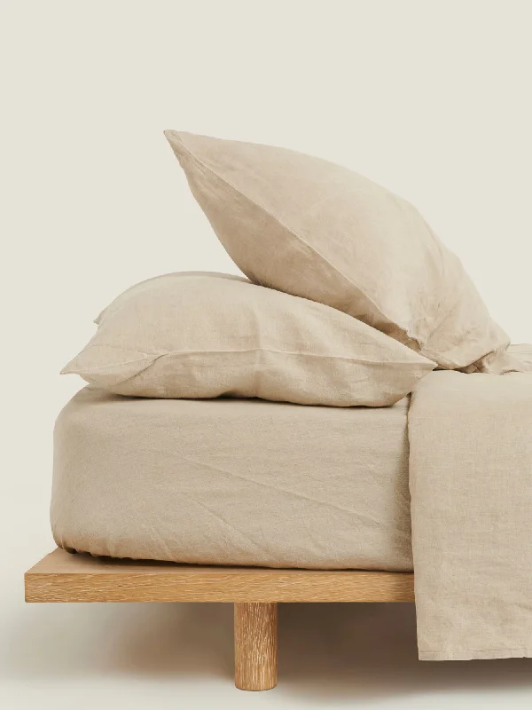 Twin - Size Sheet Sets with a Pillow Protector100% Linen Fitted Sheet in Natural