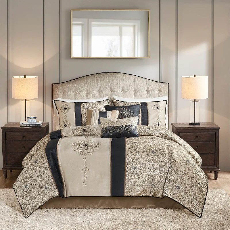 Goose down comforters known for their superior quality and insulationMadison Park Blaine 7 Piece Jacquard Comforter Set with Throw Pillows Goose down comforters known for their superior quality and insulationMadison Park Blaine 7 Piece Jacquard Comforter Set with Throw Pillows