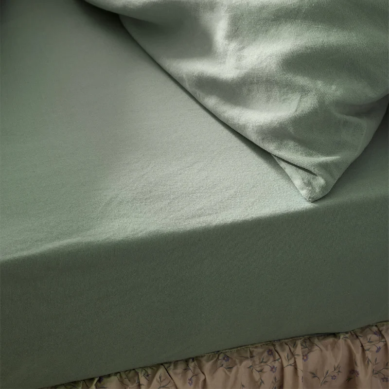 Rayon - Cotton Sheets for a Breathable and Soft BlendSage Green Linen Blend Fitted Sheet