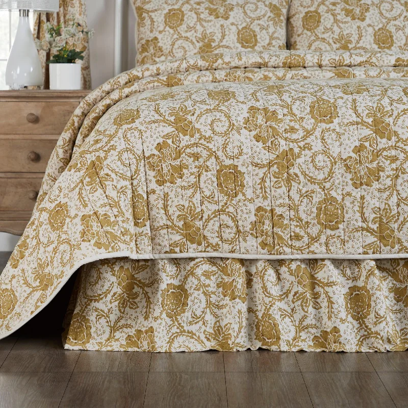 Bed skirts with a scalloped hem for a charming detailDorset Gold Floral King Bed Skirt 78x80x16 VHC Brands Bed skirts with a scalloped hem for a charming detailDorset Gold Floral King Bed Skirt 78x80x16 VHC Brands