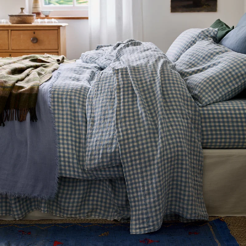 Moisture - Wicking Cotton Sheets for a Dry and Comfortable SleepWarm Blue Gingham Linen Blend Flat Sheet Moisture - Wicking Cotton Sheets for a Dry and Comfortable SleepWarm Blue Gingham Linen Blend Flat Sheet