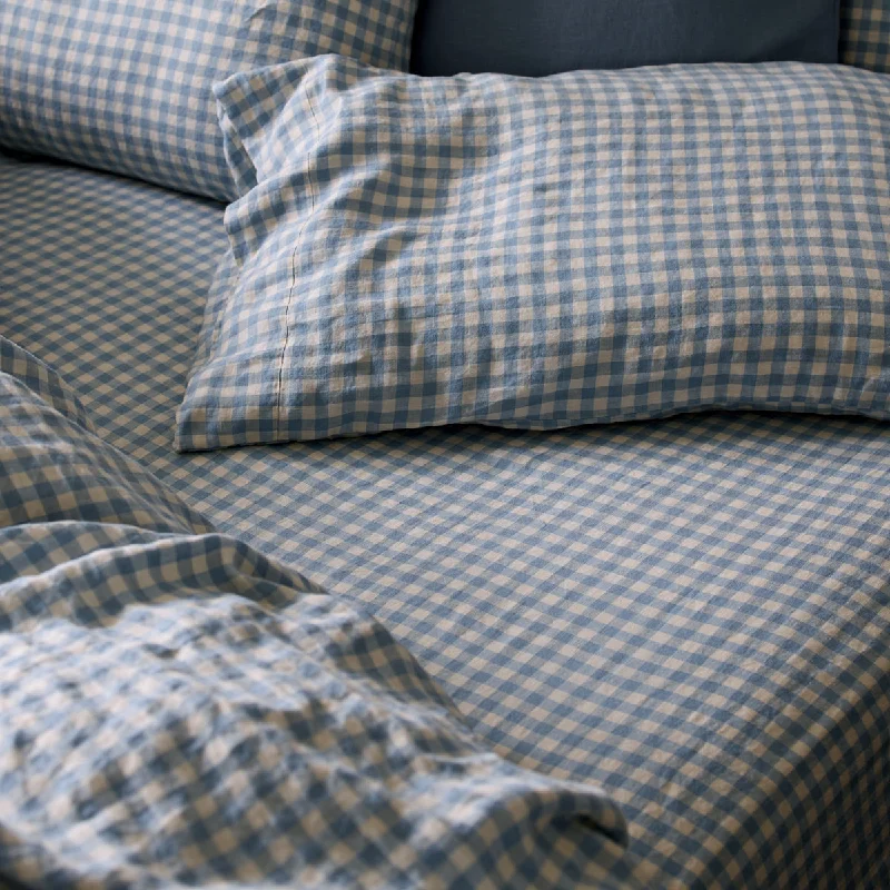 Jersey - Knit Sheets for a Comfortable and Casual BedWarm Blue Gingham Linen Blend Fitted Sheet Jersey - Knit Sheets for a Comfortable and Casual BedWarm Blue Gingham Linen Blend Fitted Sheet