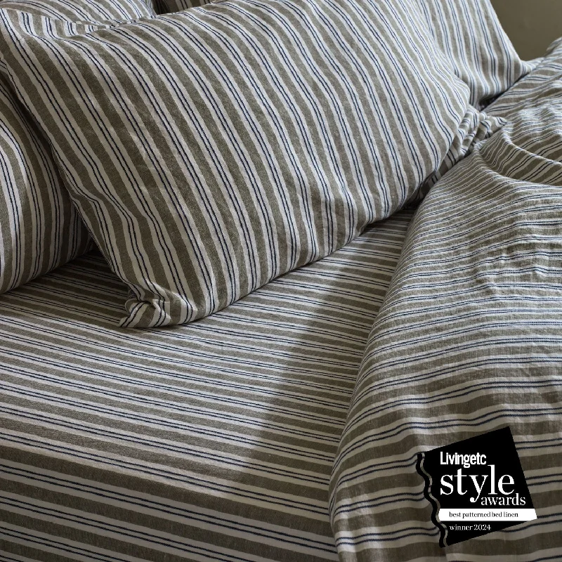 King - Size Sheet Sets with a Decorative Pillow SetThyme Somerley Stripe Linen Blend Fitted Sheet King - Size Sheet Sets with a Decorative Pillow SetThyme Somerley Stripe Linen Blend Fitted Sheet