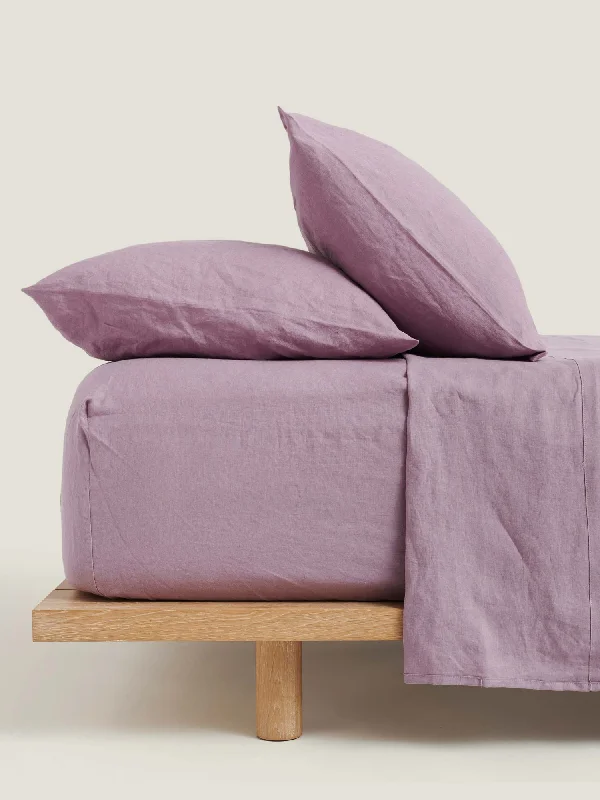 Queen - Size Sheet Sets with a European Pillowcase Set100% Linen Fitted Sheet in Violet