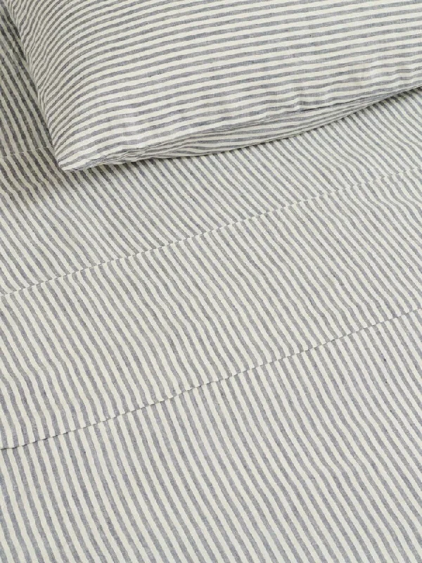 Linen - Cotton Blend Sheets for a Natural and Versatile Option100% Linen Flat Sheet in Blue Stripes Linen - Cotton Blend Sheets for a Natural and Versatile Option100% Linen Flat Sheet in Blue Stripes