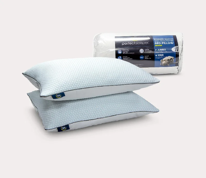 Plush Pillows for a Cozy BedSerta Summer and Winter White Goose Feather Pillow 2-Pack Plush Pillows for a Cozy BedSerta Summer and Winter White Goose Feather Pillow 2-Pack