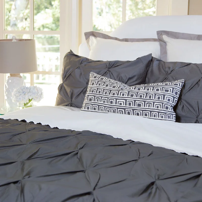 Moisture - wicking duvet covers to prevent night sweatsCharcoal Grey Valencia Pintuck Duvet Cover Moisture - wicking duvet covers to prevent night sweatsCharcoal Grey Valencia Pintuck Duvet Cover