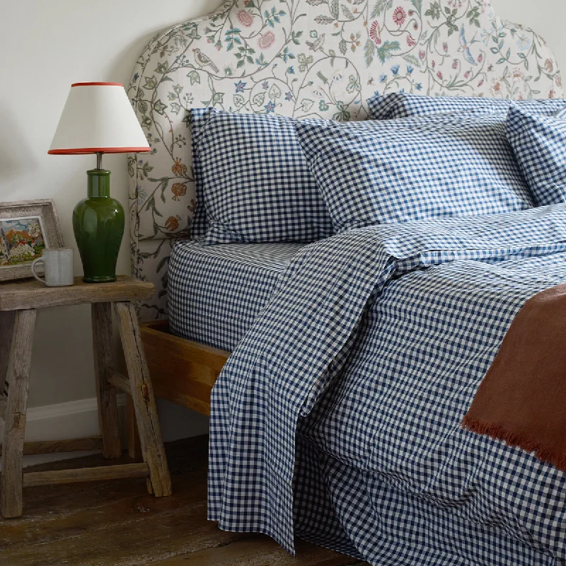 Wrinkle - Free Polyester Sheets for a Low - Maintenance BedIndigo Small Gingham Cotton Flat Sheet Wrinkle - Free Polyester Sheets for a Low - Maintenance BedIndigo Small Gingham Cotton Flat Sheet
