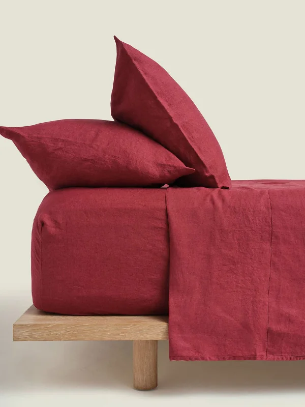Anti - Pill Microfiber Sheets for a Smooth Appearance100% Linen Fitted Sheet in Pinot