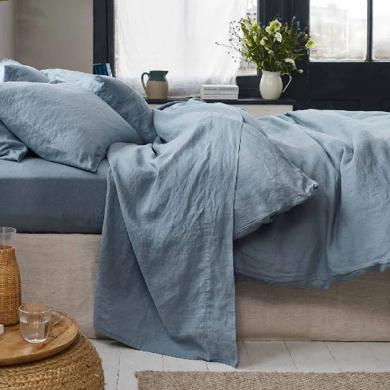 Sheet Sets with Multiple Pillowcase OptionsDusk Blue 100% Linen Flat Sheet