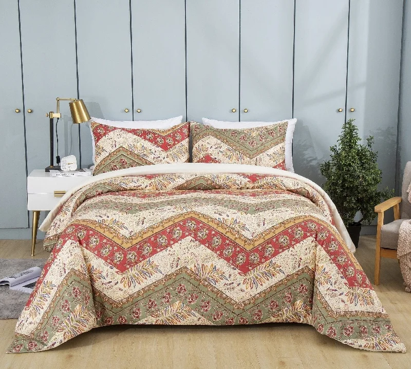 Paisley - printed duvet covers for an exotic and elegant appearanceDaDa Bedding Botanical Cranberry Sage Chevron Floral Duvet Cover Set w/ Pillow Cases (JHW-924)