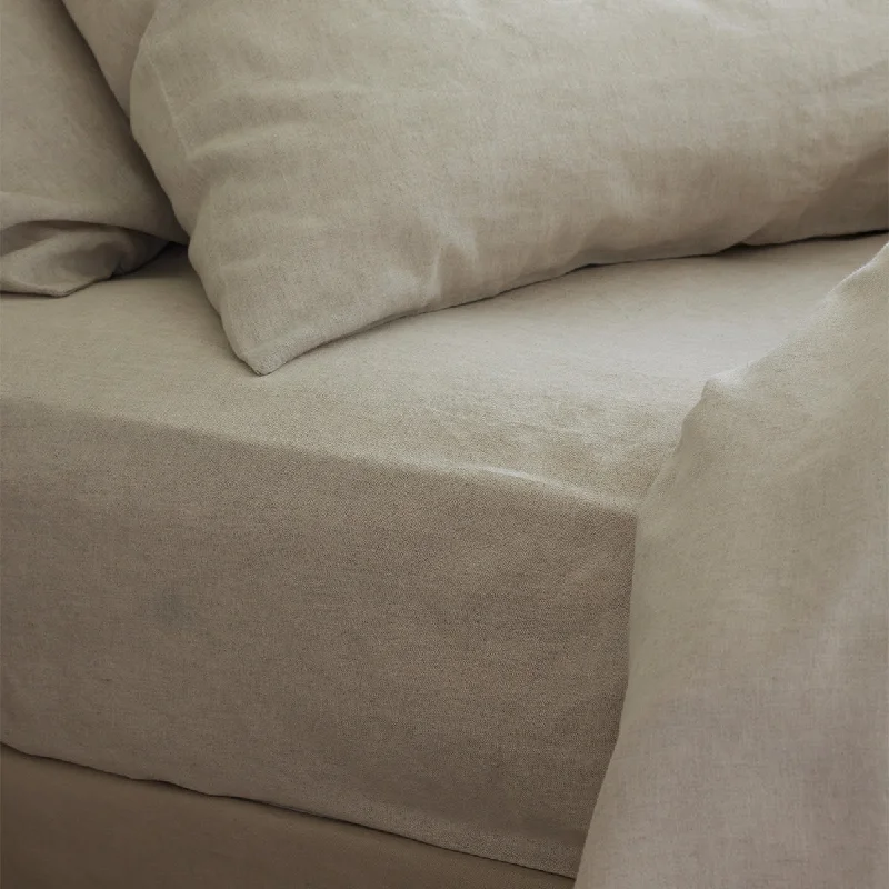 Thermal - Regulating Bamboo Sheets for All - Season ComfortOatmeal Linen Blend Fitted Sheet