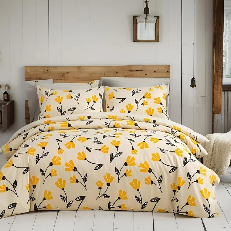 Zipper - closure duvet covers for easy removal and washingDaDa Bedding Yellow Fleur Floral Golden Orange Ivory Duvet Cover Set w/ Pillow Cases (18112) Zipper - closure duvet covers for easy removal and washingDaDa Bedding Yellow Fleur Floral Golden Orange Ivory Duvet Cover Set w/ Pillow Cases (18112)