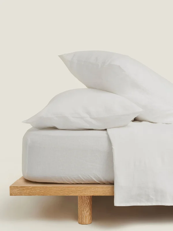 Thermal - Regulating Bamboo Sheets for All - Season Comfort100% Linen Fitted Sheet in White