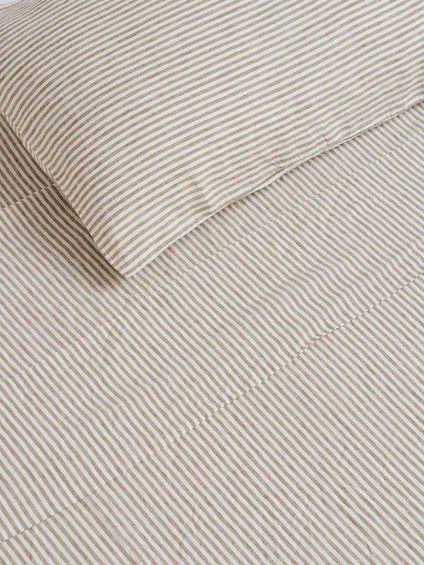 Twin - Size Sheet Sets with a Pillow Protector100% Linen Flat Sheet in Olive Stripes
