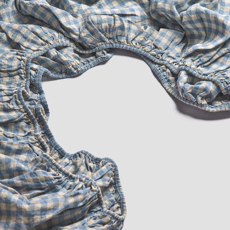 Jersey - Knit Sheets for a Comfortable and Casual BedWarm Blue Gingham 100% Linen Fitted Sheet Jersey - Knit Sheets for a Comfortable and Casual BedWarm Blue Gingham 100% Linen Fitted Sheet