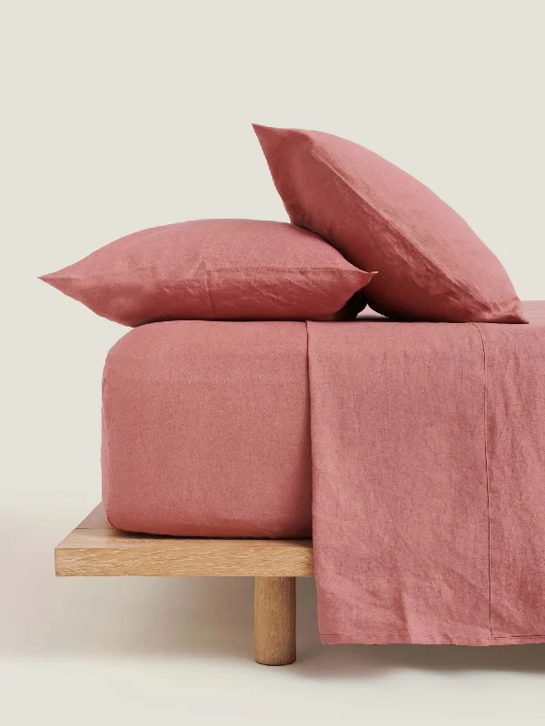 Organic Flannel Sheets for a Natural and Warm Sleep100% Linen Fitted Sheet in Vintage Pink