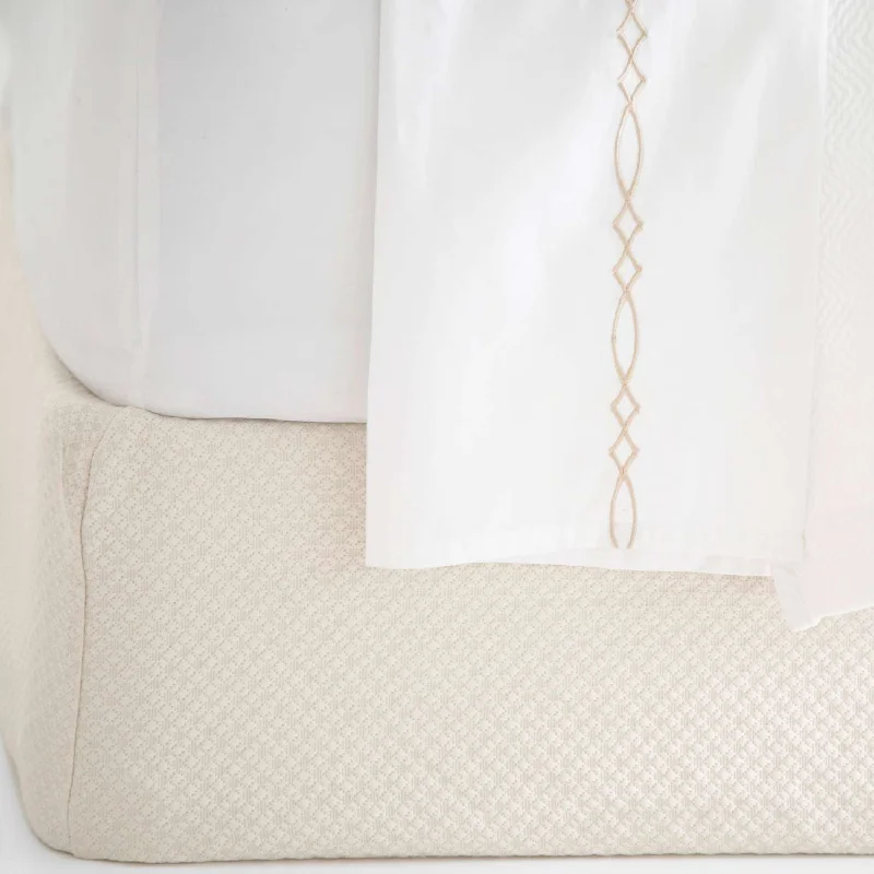 Bed skirts with a geometric cut - out designPine Cone Hill Petite Trellis Ivory Matelasse Box Spring Cover Bed skirts with a geometric cut - out designPine Cone Hill Petite Trellis Ivory Matelasse Box Spring Cover