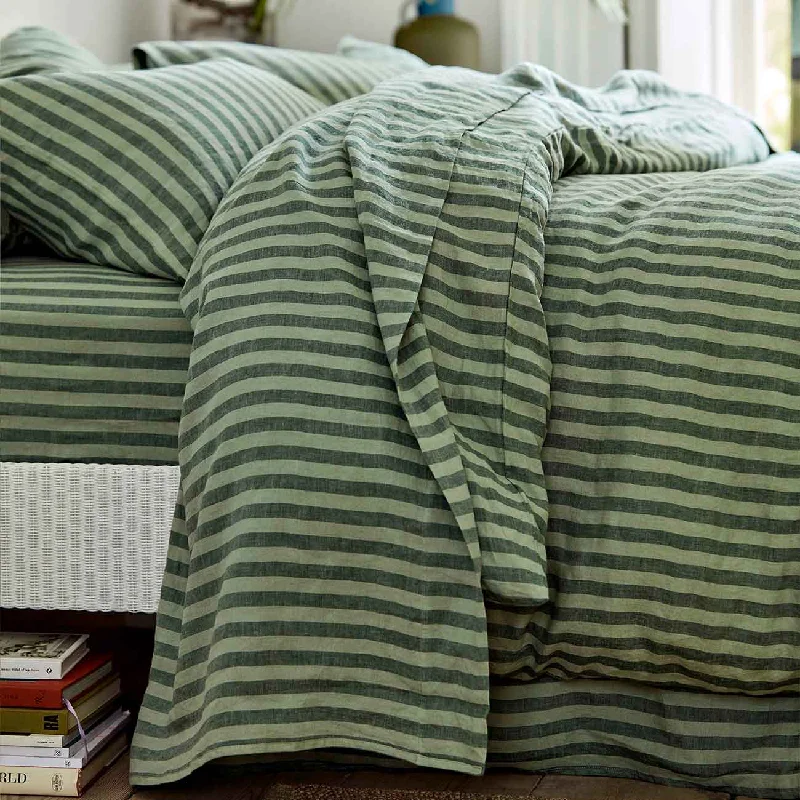 Thermal - Regulating Bamboo Sheets for All - Season ComfortPine Green Pembroke Stripe Linen Blend Flat Sheet Thermal - Regulating Bamboo Sheets for All - Season ComfortPine Green Pembroke Stripe Linen Blend Flat Sheet