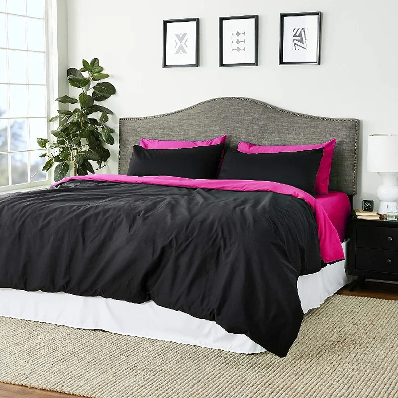 Latex - filled comforters with a bouncy texture and good supportTache Cotton Hot Pink Black Reversible Comforter Set With Zipper Cover
