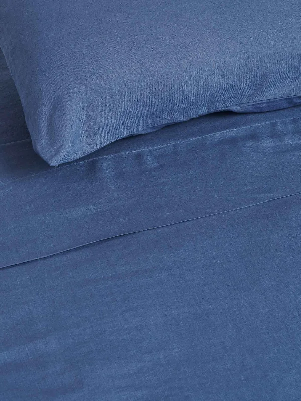 Sheet Sets with Multiple Pillowcase Options100% Linen Flat Sheet in Marine Blue