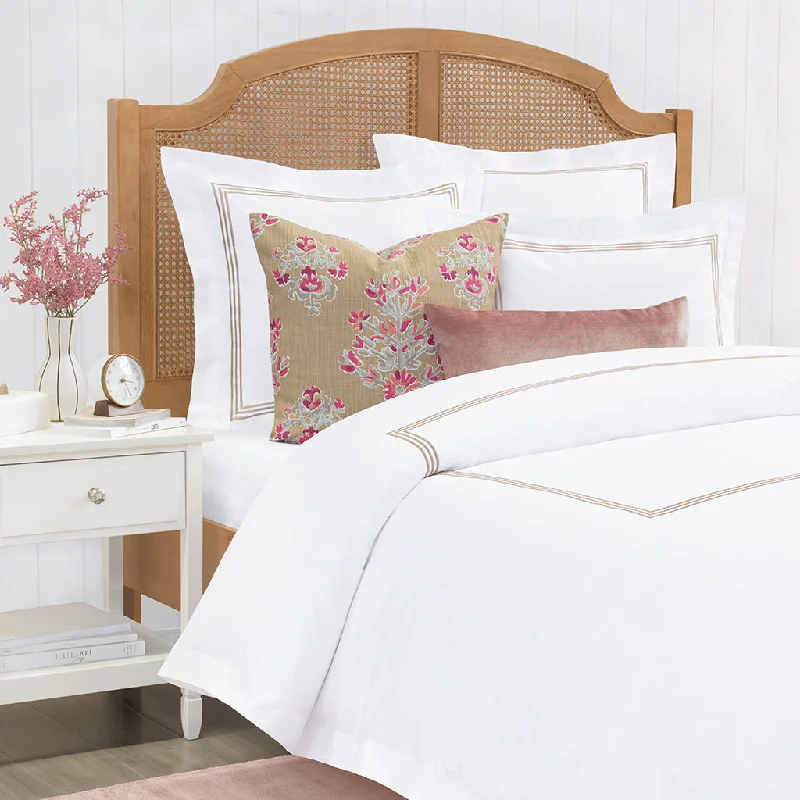 Tie - closure duvet covers with fabric ties for a more decorative and adjustable optionOctavia Taupe Embroidered Percale Duvet Cover Tie - closure duvet covers with fabric ties for a more decorative and adjustable optionOctavia Taupe Embroidered Percale Duvet Cover