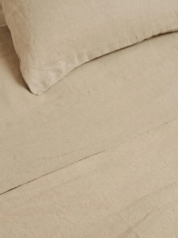 King - Size Sheet Sets with a Decorative Pillow Set100% Linen Flat Sheet in Natural