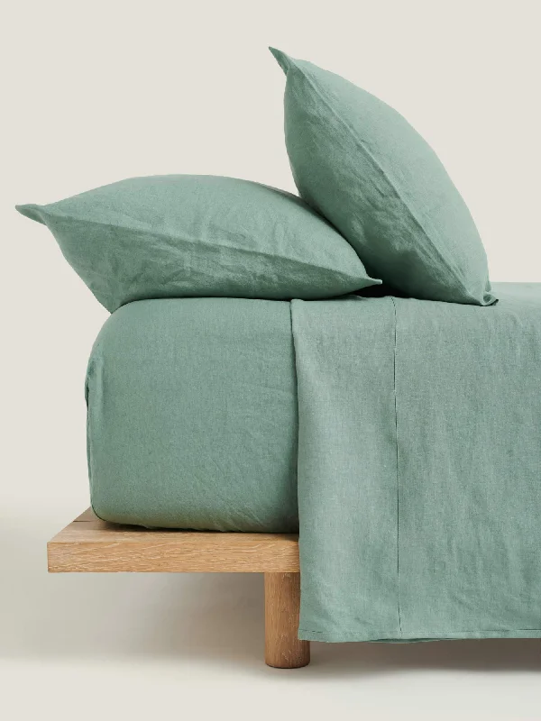 Rayon - Cotton Sheets for a Breathable and Soft Blend100% Linen Fitted Sheet in Green Fig
