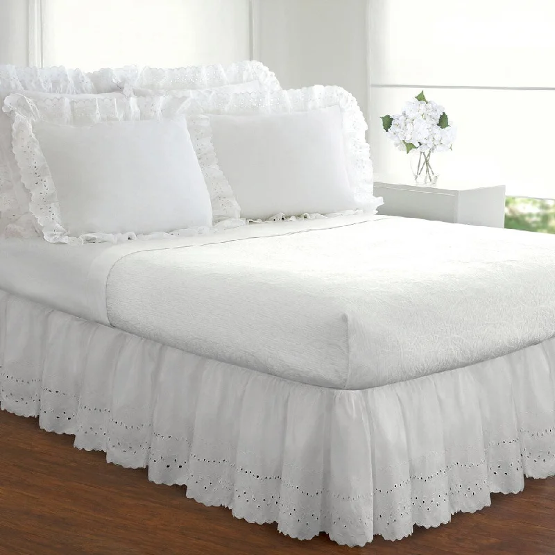 Bed skirts with a tie - back design for adjustabilityRuffled Lauren Eyelet 18-inch Bedskirt