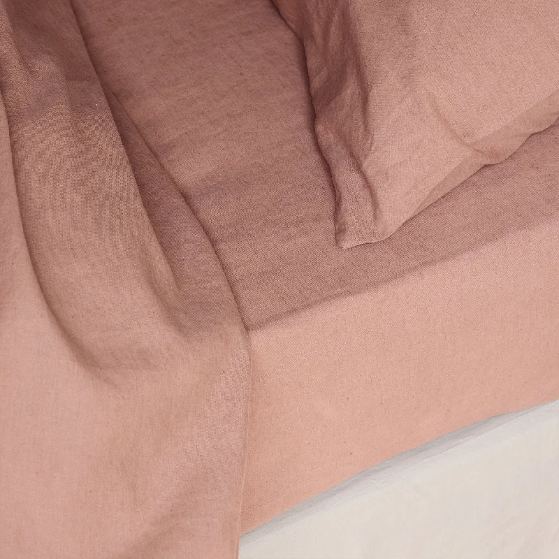 Queen - Size Sheet Sets with a European Pillowcase SetWarm Clay Linen Blend Fitted Sheet