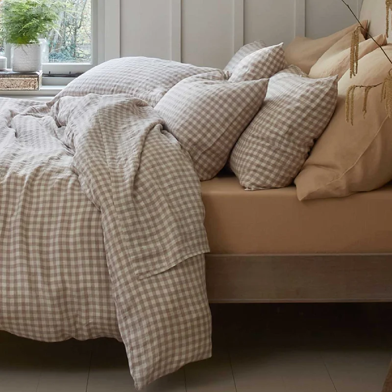 Linen - Cotton Blend Sheets for a Natural and Versatile OptionMushroom Gingham Linen Blend Flat Sheet Linen - Cotton Blend Sheets for a Natural and Versatile OptionMushroom Gingham Linen Blend Flat Sheet