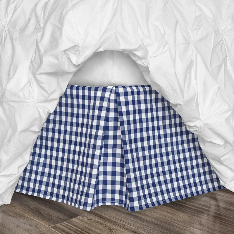 Bed skirts with a shabby - chic styleNavy Blue Small Gingham Pleated Bed Skirt