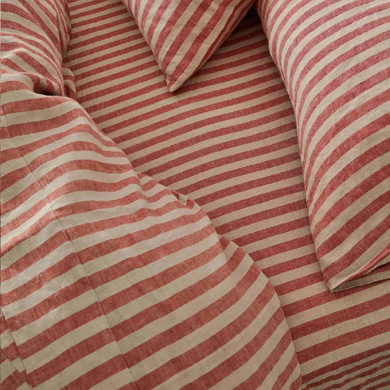 Moisture - Wicking Cotton Sheets for a Dry and Comfortable SleepSandstone Red Pembroke Stripe Linen Blend Fitted Sheet Moisture - Wicking Cotton Sheets for a Dry and Comfortable SleepSandstone Red Pembroke Stripe Linen Blend Fitted Sheet