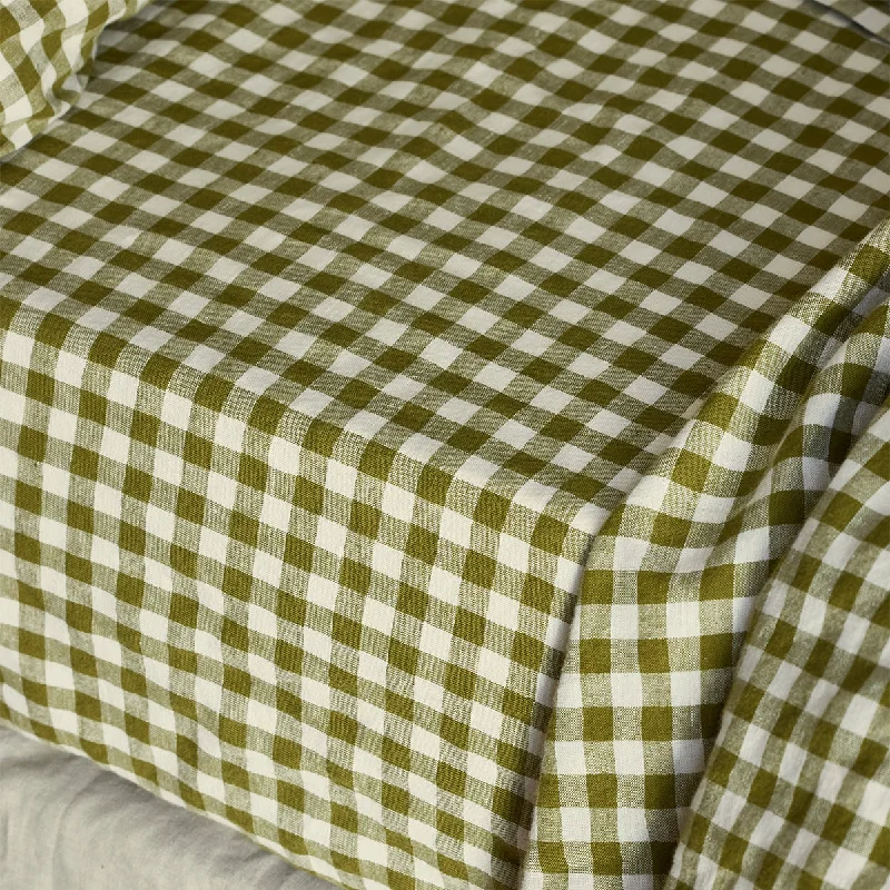 Queen - Size Sheet Sets with a European Pillowcase SetBotanical Green Gingham Linen Blend Fitted Sheet Queen - Size Sheet Sets with a European Pillowcase SetBotanical Green Gingham Linen Blend Fitted Sheet
