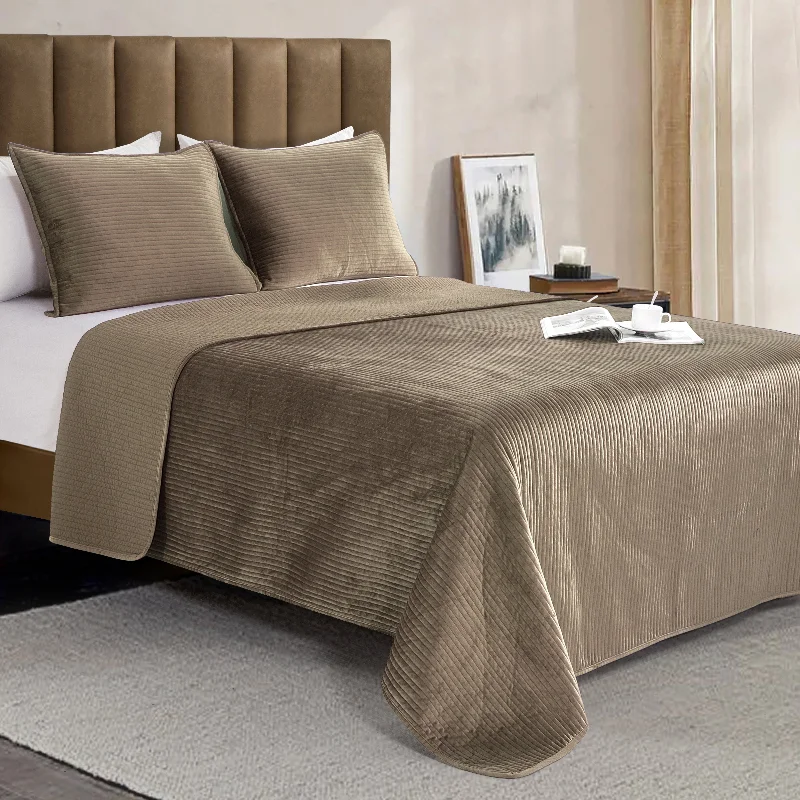 Down - filled comforters for supreme warmth and lightnessElegant Comfort 3-Piece Velvet Corduroy Stripe Quilted Bedspread Coverlet Set Down - filled comforters for supreme warmth and lightnessElegant Comfort 3-Piece Velvet Corduroy Stripe Quilted Bedspread Coverlet Set