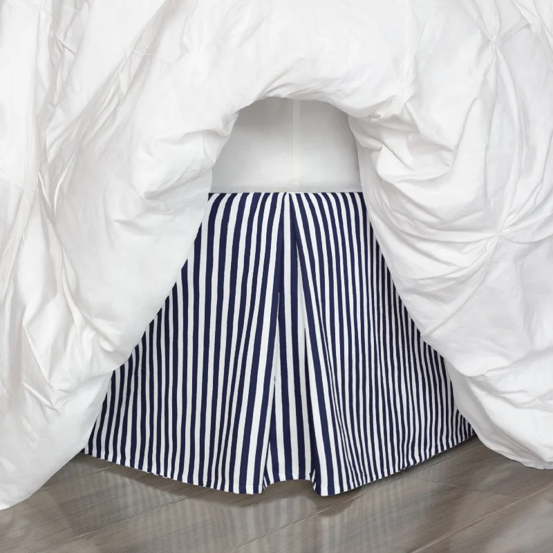 Bed skirts with a satin finish for a shiny appearanceThe Navy Blue Striped Pleated Bed Skirt Bed skirts with a satin finish for a shiny appearanceThe Navy Blue Striped Pleated Bed Skirt