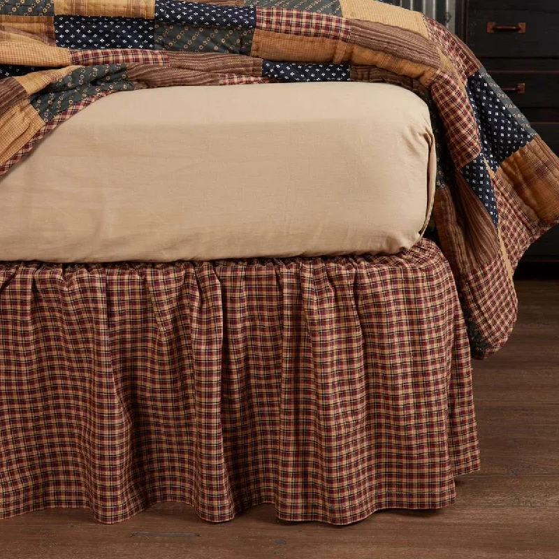 Bed skirts with a Christmas - themed patternPatriotic Patch Bed Skirts Deep Red, Khaki, Navy VHC Brands