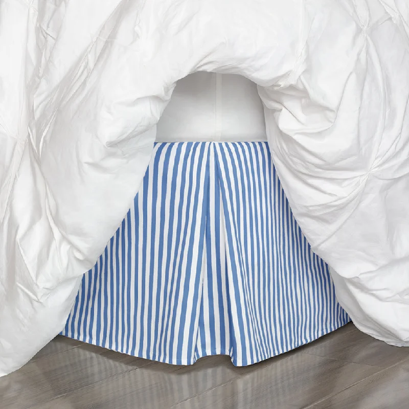 Cotton bed skirts for a soft and breathable lookThe Capri Blue Striped Pleated Bed Skirt