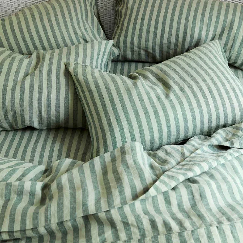 Jersey - Knit Sheets for a Comfortable and Casual BedPine Green Pembroke Stripe Linen Blend Fitted Sheet Jersey - Knit Sheets for a Comfortable and Casual BedPine Green Pembroke Stripe Linen Blend Fitted Sheet