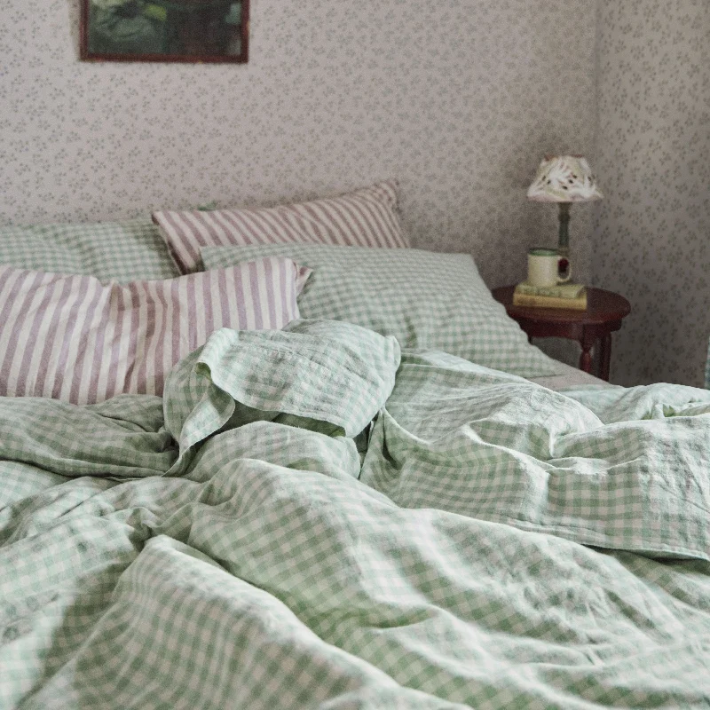 Jersey - Knit Sheets for a Comfortable and Casual BedSage Green Gingham Linen Blend Flat Sheet Jersey - Knit Sheets for a Comfortable and Casual BedSage Green Gingham Linen Blend Flat Sheet