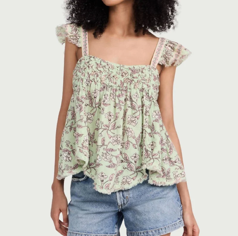 Nala Printed Babydoll Top In Sweet Mint Combo