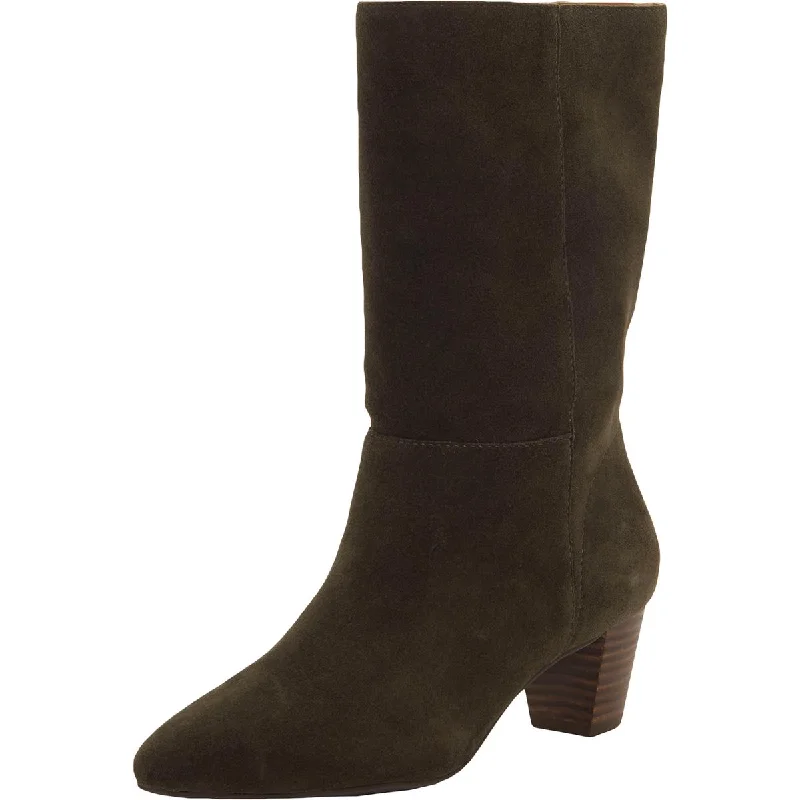 Zaahira Womens Suede Stacked Heel Mid-Calf Boots