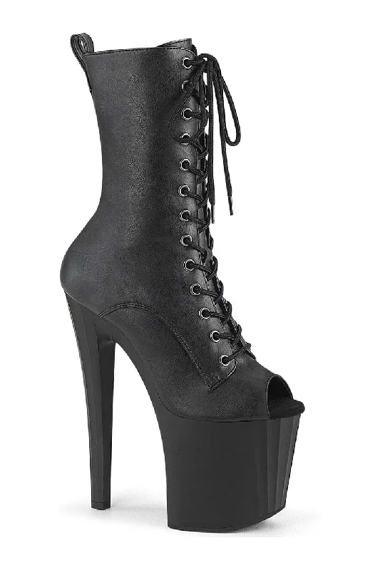 ENCHANT-1041 Black Faux Leather Ankle Boot